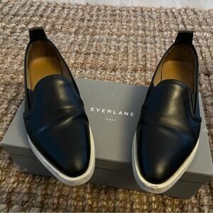 Everlane The Leather Street Shoes Black Slip On-Size 7.5 Women’s EUC With Box